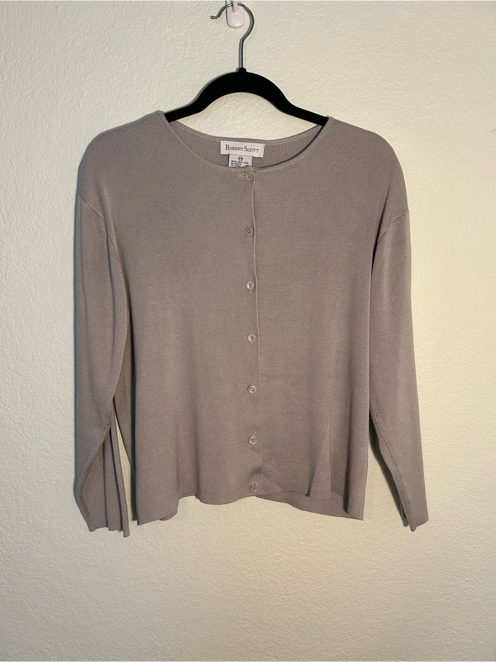 Robert Scott 100% Silk Gray Button Up Cardigan